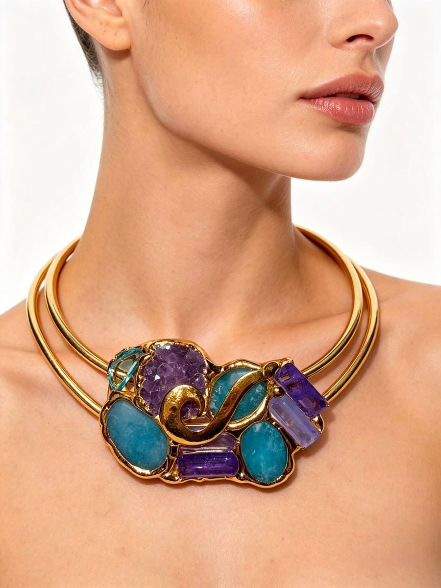 Collar Alas de Ámbar, ala de mariposa cobriza engastada en oro