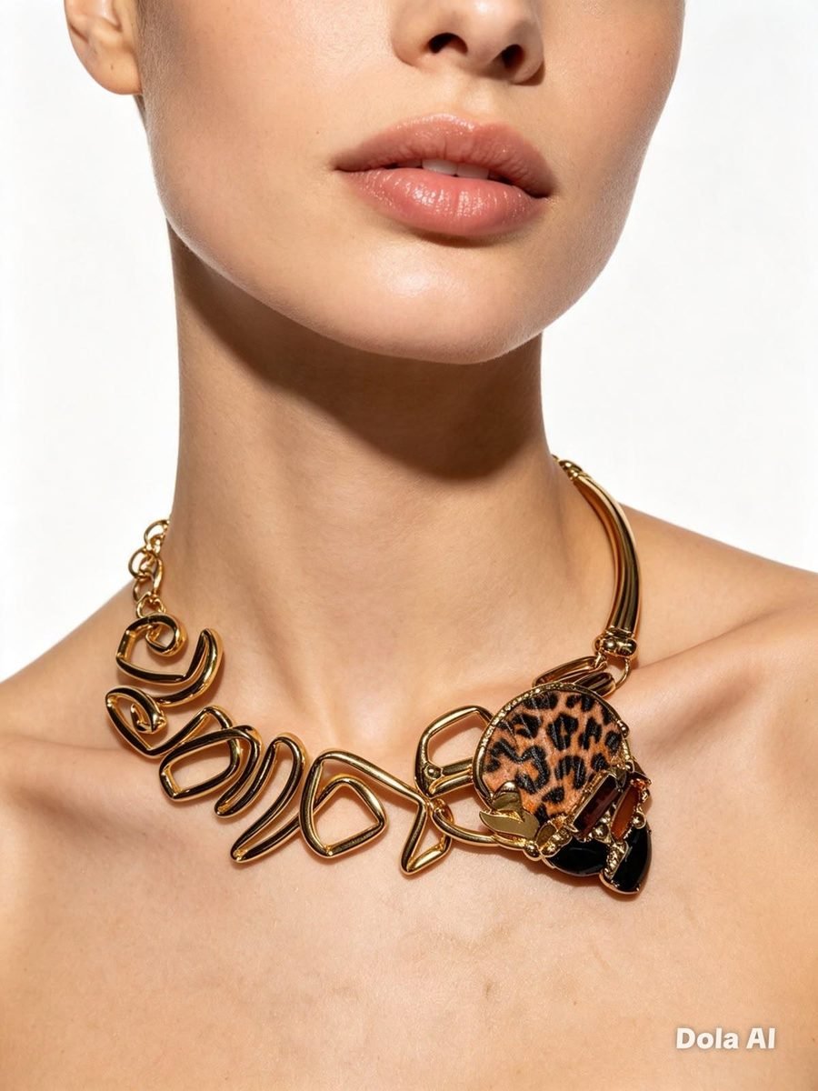 Collar Alas de Bosque, ala de mariposa verde engastada en oro