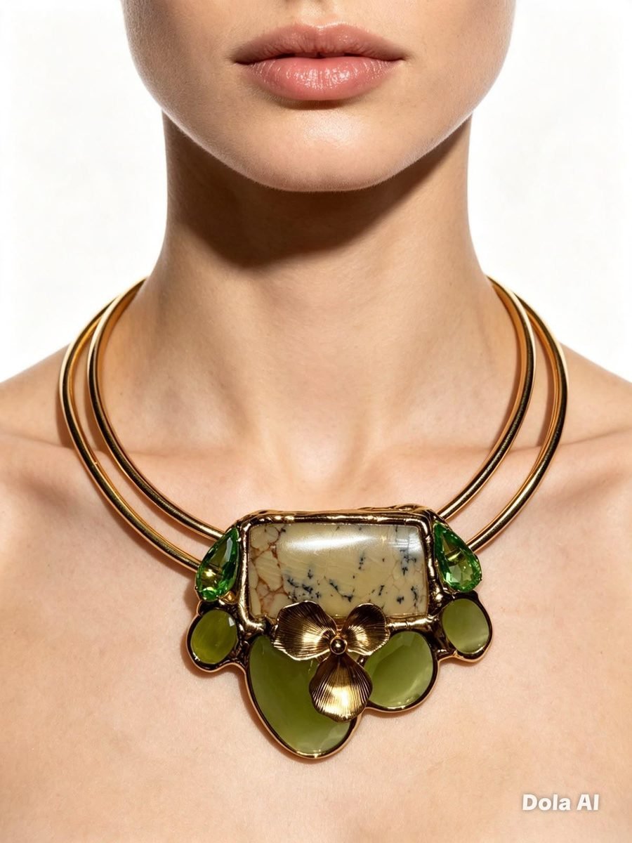 Collar Vuelo Dorado, ala de mariposa ámbar con vetas negras engastada en oro